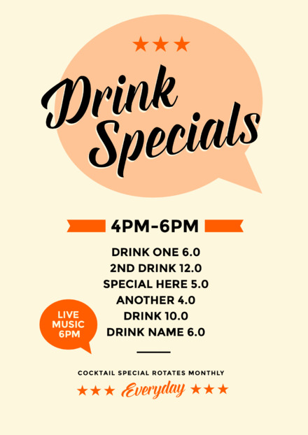 Cocktail and Drink Special Graphic Template with Pink Flamingo and